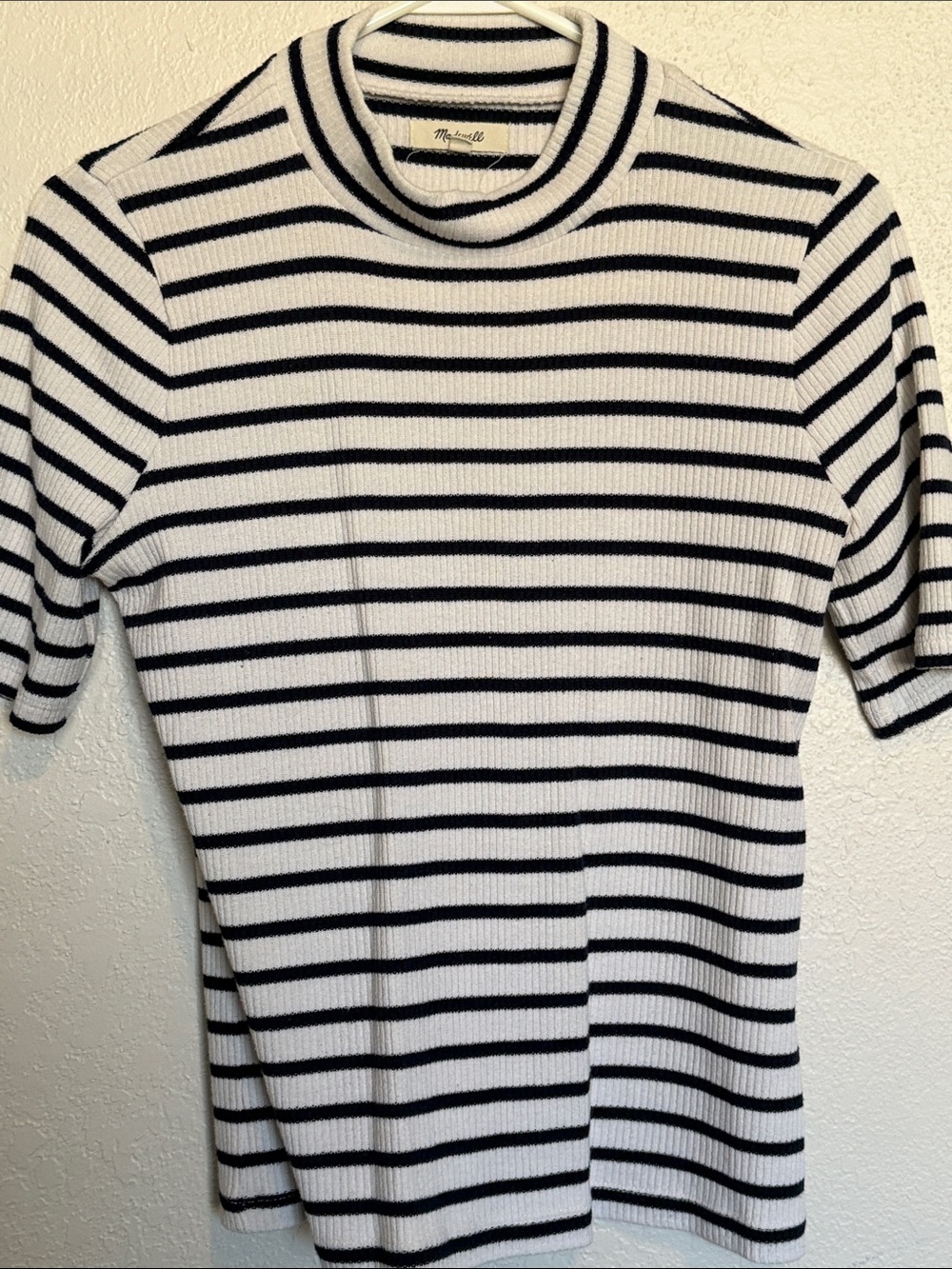Madewell Black & White Striped Ribbed Short Sleeve Tee